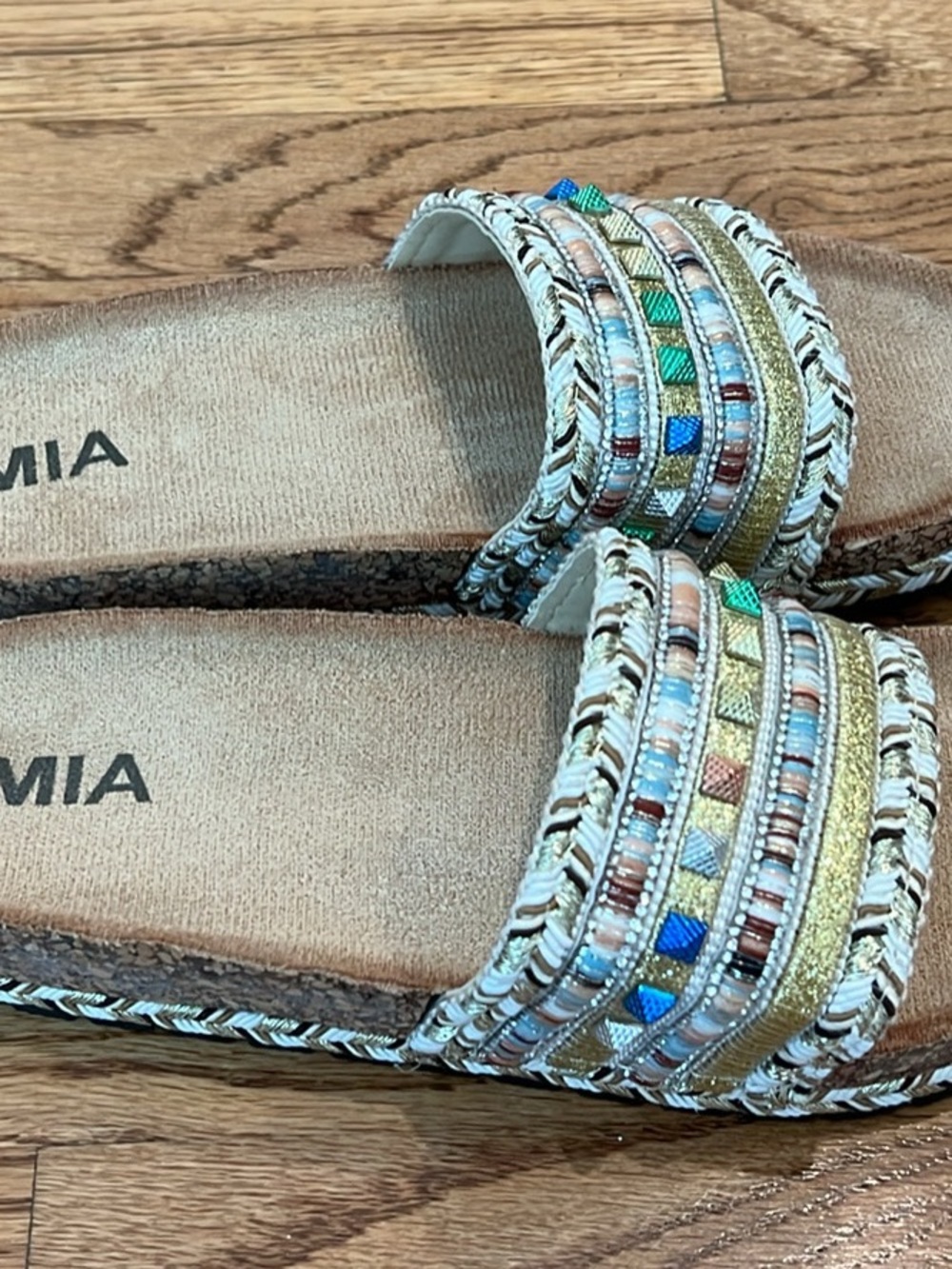 MIA White Beaded Slide Sandals